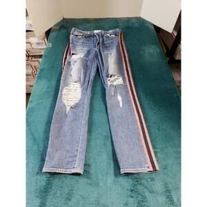 Mcguire Jeans Size 28 Womens Blue Stretch Pants Striped Mid Rise Straight